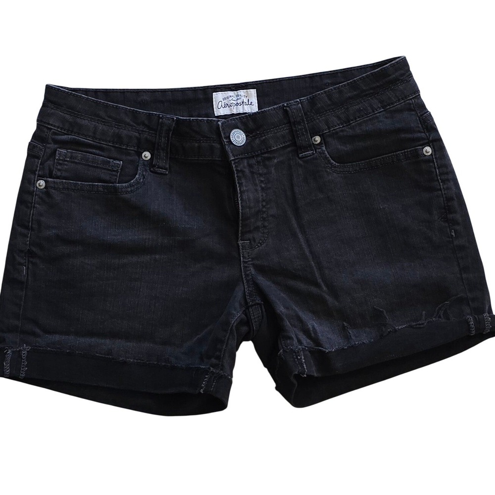 Aeropostale Womens Size 7 / 8 Black Stretch Denim Shorts Cutoff Jean Hot Pants